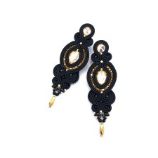 Kolczyki sutasz czarne ze złotem "Ismara" wieczorowe z kryształkami