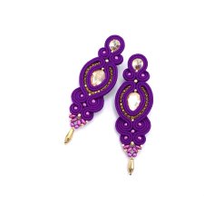 Kolczyki sutasz fioletowe ze złotem "Ismara" wieczorowe z kryształkami