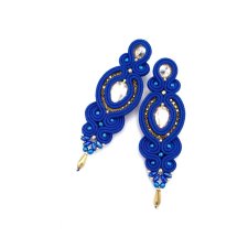 Kolczyki sutasz niebieskie ze złotem "Ismara" wieczorowe z kryształkami