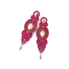 Kolczyki sutasz różowe ze złotem "Ismara" wieczorowe z kryształkami