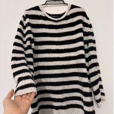 Czarno-biały sweter w paski z aksamitnej dzianiny Zara Knit oversize szeroki luzny M L XL
