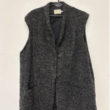 Ciemnoszara wełniana kamizelka bezrękawnik  boucle na guziki Tence  L XL XXL