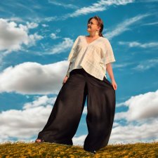 SZEROKIE SPODNIE Z LNEM SUMMER BLACK