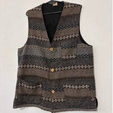 Brązowo-beżowa kamizelka wełniana w aztecki wzór BASTA vintage XL XXL