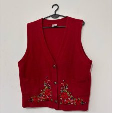 Czerwona kamizelka z haftem kwiatowym Frappé XL XXL