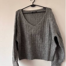 Szary sweter ZIGN z dekoltem V, prążkowany, oversize M/L/XL