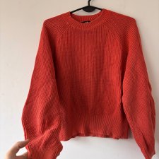 Czerwony sweter C&A, 100% bawełna, oversize L/XL, prążkowany