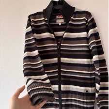 Sweter zapinany LERROS w paski, stójka, bawełna/akryl, rozmiar M/L