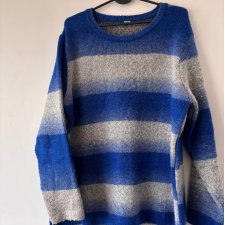 Niebiesko-szary sweter w pasy, miękki, długi, oversize XL -4XL oversize