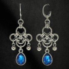 Kolczyki chainmaille łezki szklane stal chirurgiczna 5,4 cm