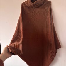 Brązowe ponczo sweter z golfem, oversize, vintage, rozmiar uniwersalny