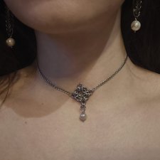 Choker chainmaille z perłą 34,5+8,5 cm stal chirurgiczna