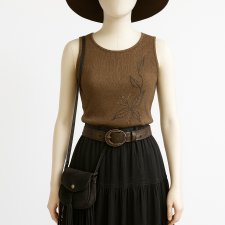 Vintage y2k dzianinowy Top khaki Alternative Coquette Haft Boho Nomad