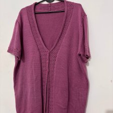 Ażurowy różowy kardigan oversize z krótkim rękawem, delikatna dzianina Element Rozmiar XL / 42 / 14