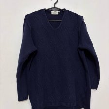 Granatowy sweter C&A z dekoltem V, bawełna-akryl, klasyczny fason bawelna C&A Rozmiar L / 40 / 12