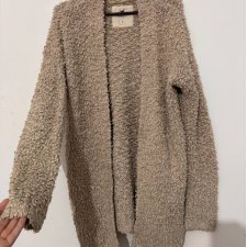 Miękki beżowy kardigan Hollister California S | ciepły długi sweter bez zapięcia