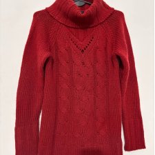 Czerwony gruby sweter golf Blue Seven S • warkoczowy splot • ciepły zimowy