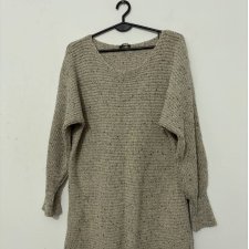 Beżowy sweter oversize melanżowy L–XL, miękki luźny krój, długi model