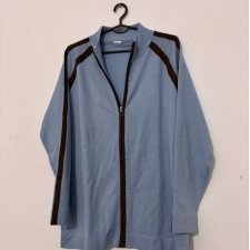 Niebieska sportowa bluza na suwak z brązowymi lampasami, lekka, oversize XXXL/4XL