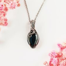 Naszyjnik Hematyt Srebrny stal chirurgiczna wisiorek handmade wirewrapping