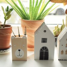 MAŁY pojemnik na kredki - MIŚ naturalny - pudełko na przybory