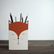 DUŻY pojemnik na kredki - LIS - pudełko na przybory