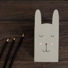 DUŻY pojemnik na kredki - pudełko na przybory - szary królik