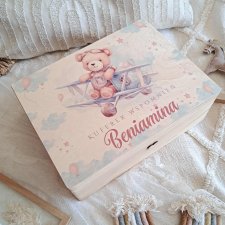 DREWNIANE PUDEŁKO MIŚ  kuferek szkatułka prezent chrzest