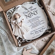 Kartka na chrzest anioł z makramy pamiątka chrztu dziewczynki