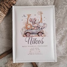ALBUM SAFARII personalizowany prezent na chrzest roczek METRYCZKA URODZENIA