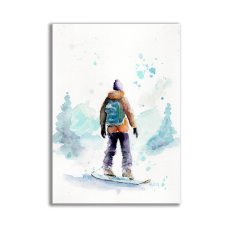 Snowboard, zima, góry. Akwarela ręcznie malowana