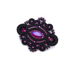 Broszka sutasz fuksjowo czarna "Loria" klasyczna wieczorowa elegancka