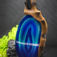 Agat niebieski - Wisiorek z drzewa lipy, amulet zamknięty w kawałku drewna, Wood Pendant, Wooden Jewelry, biżuteria z drewna