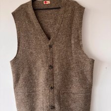 Brązowa kamizelka wełniana premium luxsusowa Hessnatur, miękka przędza, klasyczny krój XXL