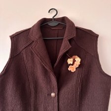 Wełniana kamizelka handmade brązowa L / M , elegancki kołnierz, guziki vintage
