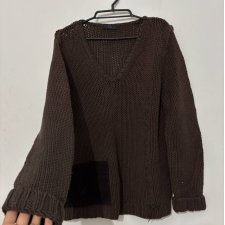 Premium sweter OUI z grubym splotem • ciemny brąz • dekolt V • bawełna M / 38 / 10