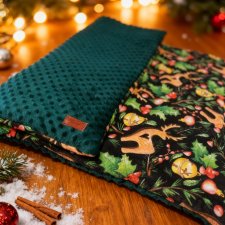 Świąteczny kocyk - butelkowa zieleń  minky