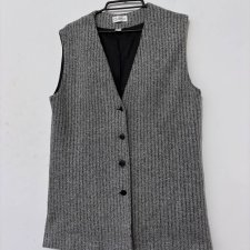 Szara dzianinowa Clarina w prążki, zapinana na guziki, elegancka, rozmiar L