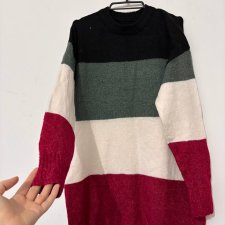 Sweter długi tunika w szerokie paski bordo-czarno-zielono-biały, oversize Esmara L XL