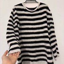 Czarno-biały sweter w paski z aksamitnej dzianiny Zara Knit oversize szeroki luzny  XL / 42 / 14