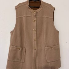 Dwustronna kamizelka wełniana beż–camel, klasyczny krój