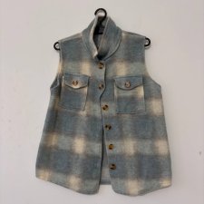 Miękka bezrękawnik w kratę vintage niebiesko-kremowy M/L