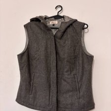 Szara kamizelka Etam z kapturem, wełniana, ocieplana, rozmiar M/L, klasyczny fason