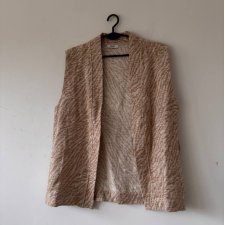 Beżowa długa kamizelka L – luźny fason, bawełna, elegancki wzór