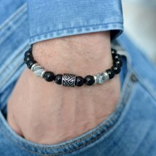 BRANSOLETKA  ARGOS z turmalinu, jaspisu, onyksu ze stalą szlachetną