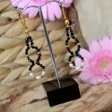 KOLCZYKI CLASSICO II onyks i perełki słodkowodne