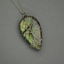 Wisiorek labradoryt drzewo życia wire wrapping, stal chirurgiczna