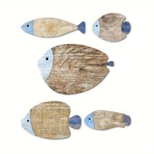Dekoracja ścienna drewniane ryby – zestaw 5 szt. w stylu nadmorskim shabby chic dom lato
