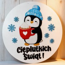 Ręcznie malowana tablica świąteczna "Cieplutkich Świąt" – 35 cm, Dekoracja drzwi