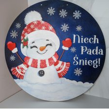 Zimowy szyld na drzwi "Niech Pada Śnieg" – Rękodzieło, Ø35 cm
